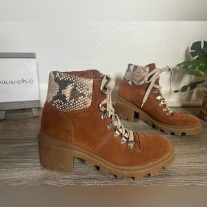 Dolce Vita Rubi Boots in cognac and (faux) snakeskin. Size 7.5